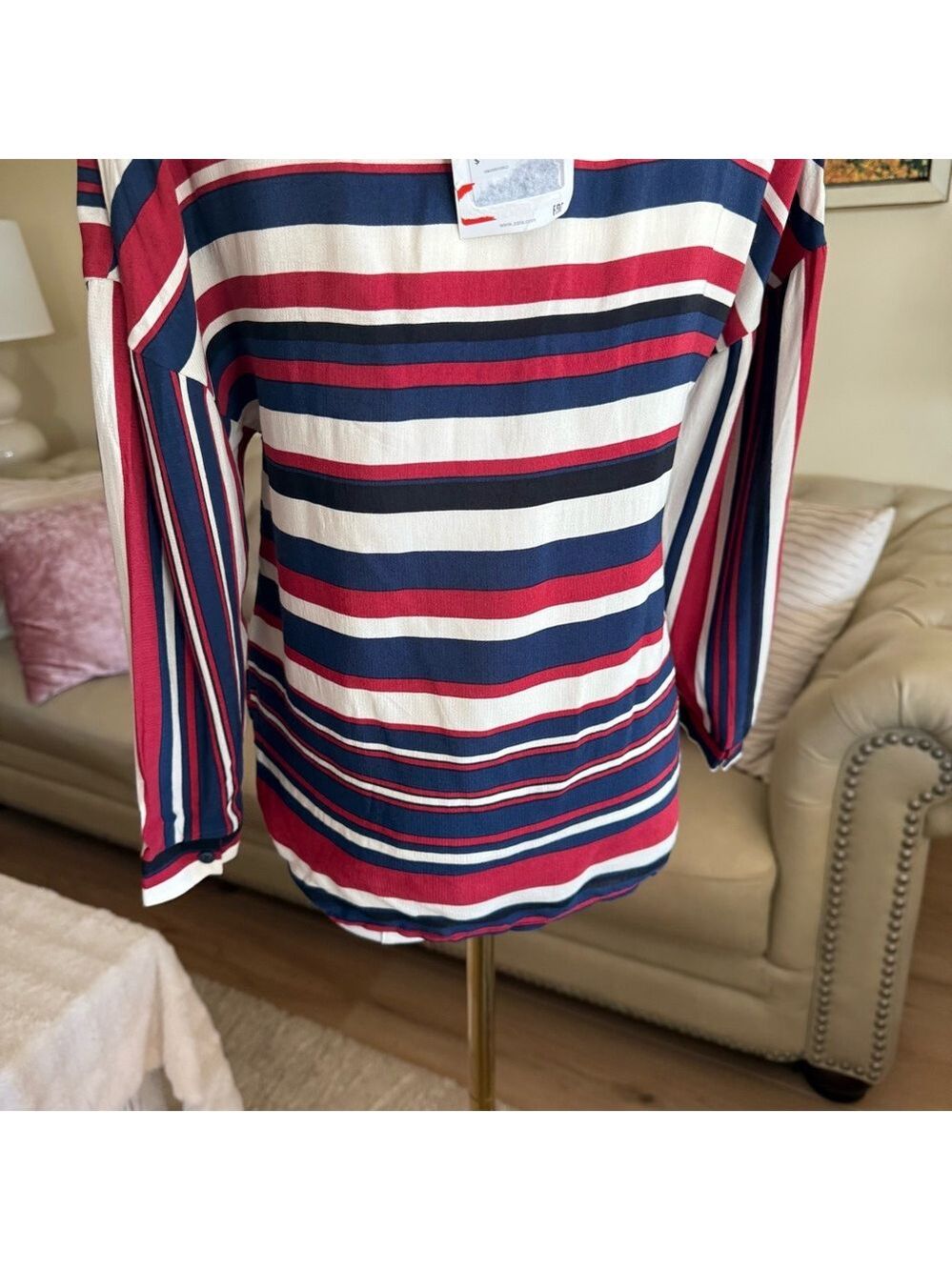ZARA Striped V-Neck Top - Picture 4 of 13